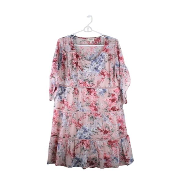 Umgee Knee Length Dress Small Floral Boho Bloomcore Pink Fairycore New Flowy - Picture 1 of 7